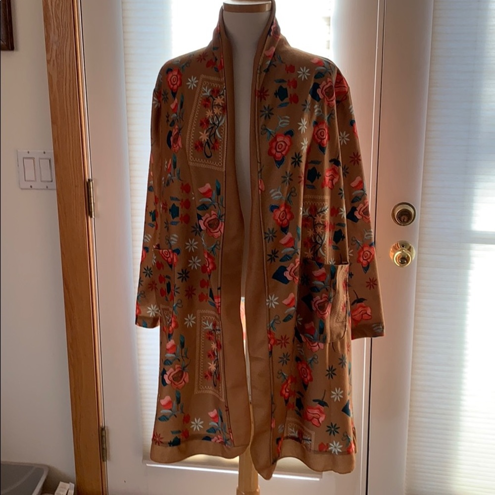 Shawl collar no button “embroidered” jacket.